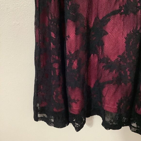Vintage 90s Whimsigoth Dark Fairy Grunge Gothic Pink Lace Midi Fairy Skirt Sz 12 - Picture 3 of 9